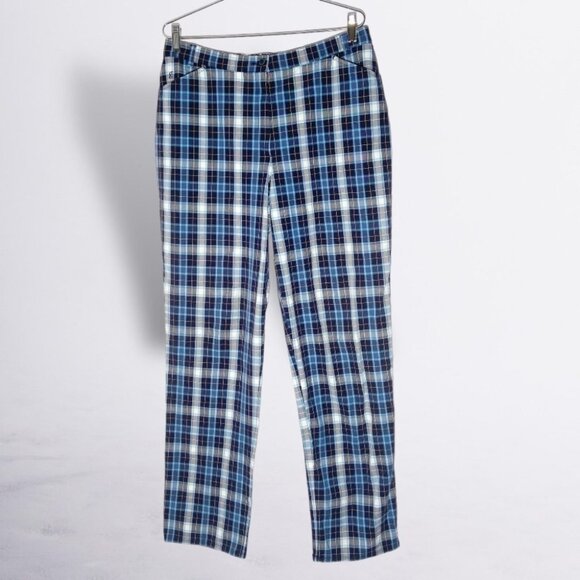 Gardeur Men's Blue Plaid Slim-Line Trousers Size 32 - Picture 1 of 4